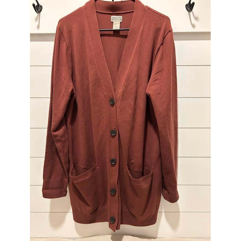 Duluth Trading Co Womens XL Rust Brown Cotton Blend Button Front Cardigan